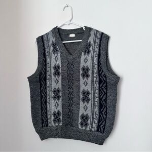 Vintage Wool Blend Gray Grandpa Abstract Sweater Vest